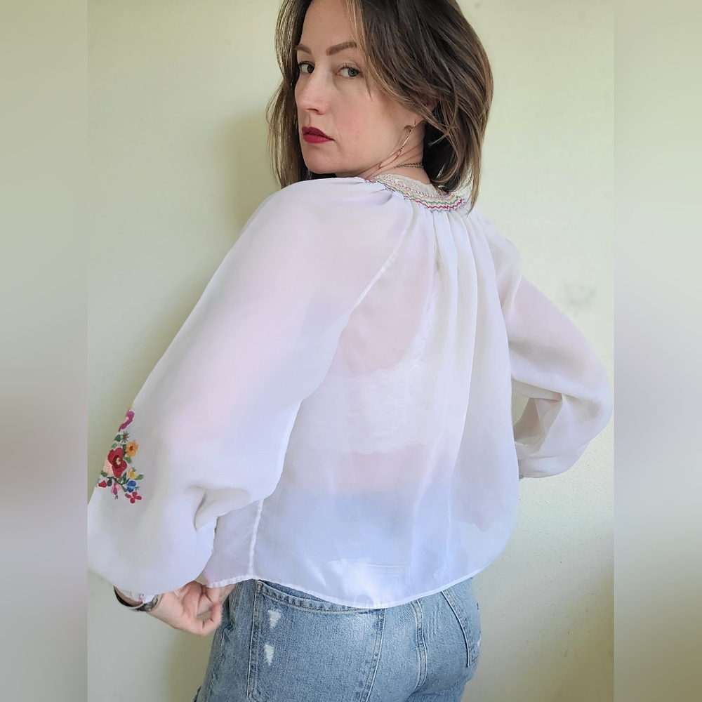 The Dorottya Vintage 60s Embroidered Hungarian Blouse M - Picture 6 of 14